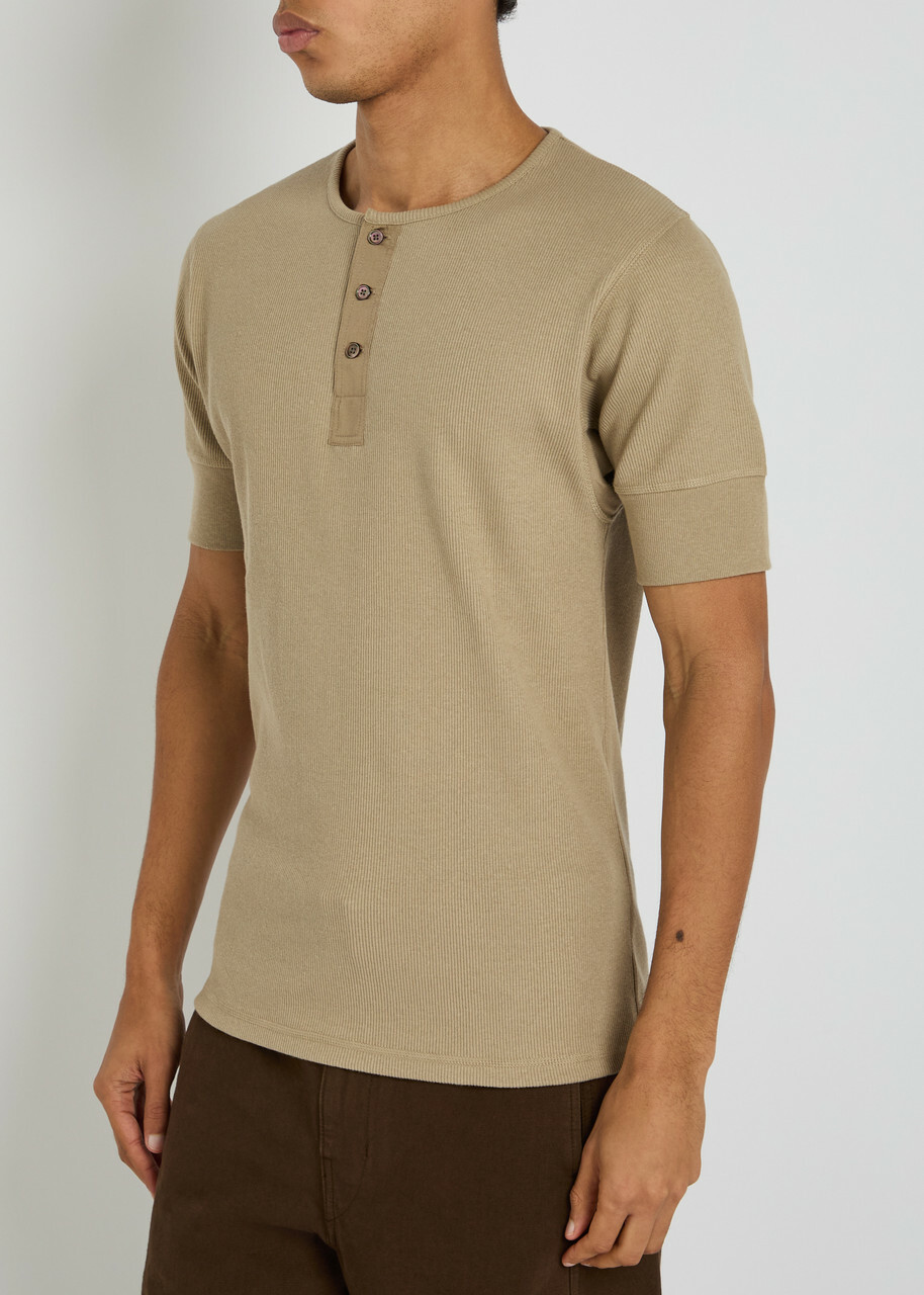 Lemaire Ribbed Cotton-blend Henley T-shirt Sage