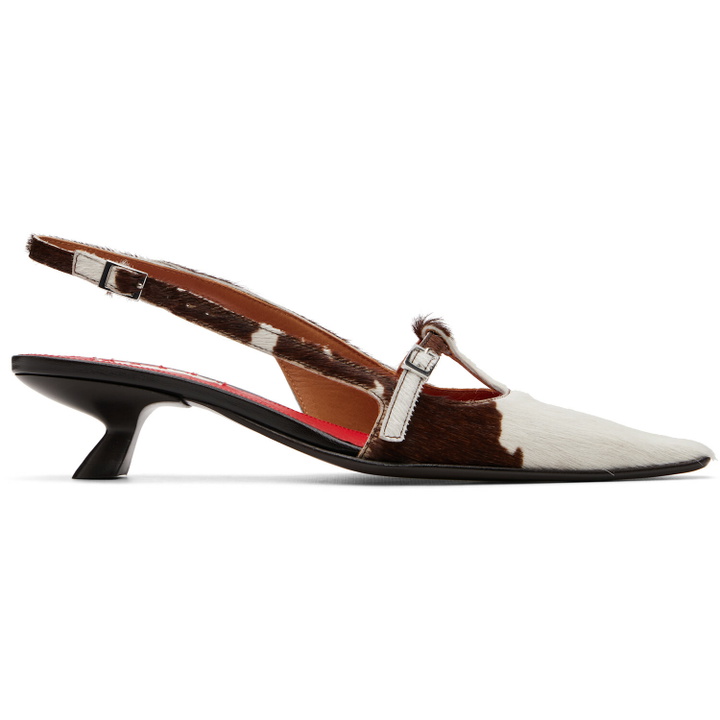 Photo: Marni White & Brown Cow-Print Ponyhair Katty Slingback Heels