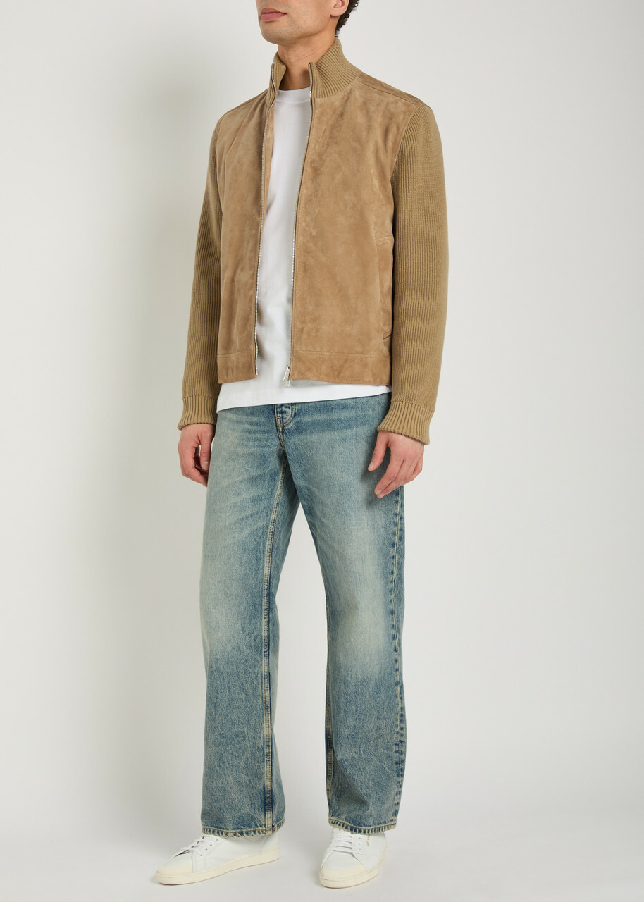 Boss Knit Suede Jacket Khaki