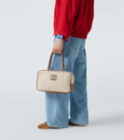Miu Miu Logo leather-trimmed canvas tote bag