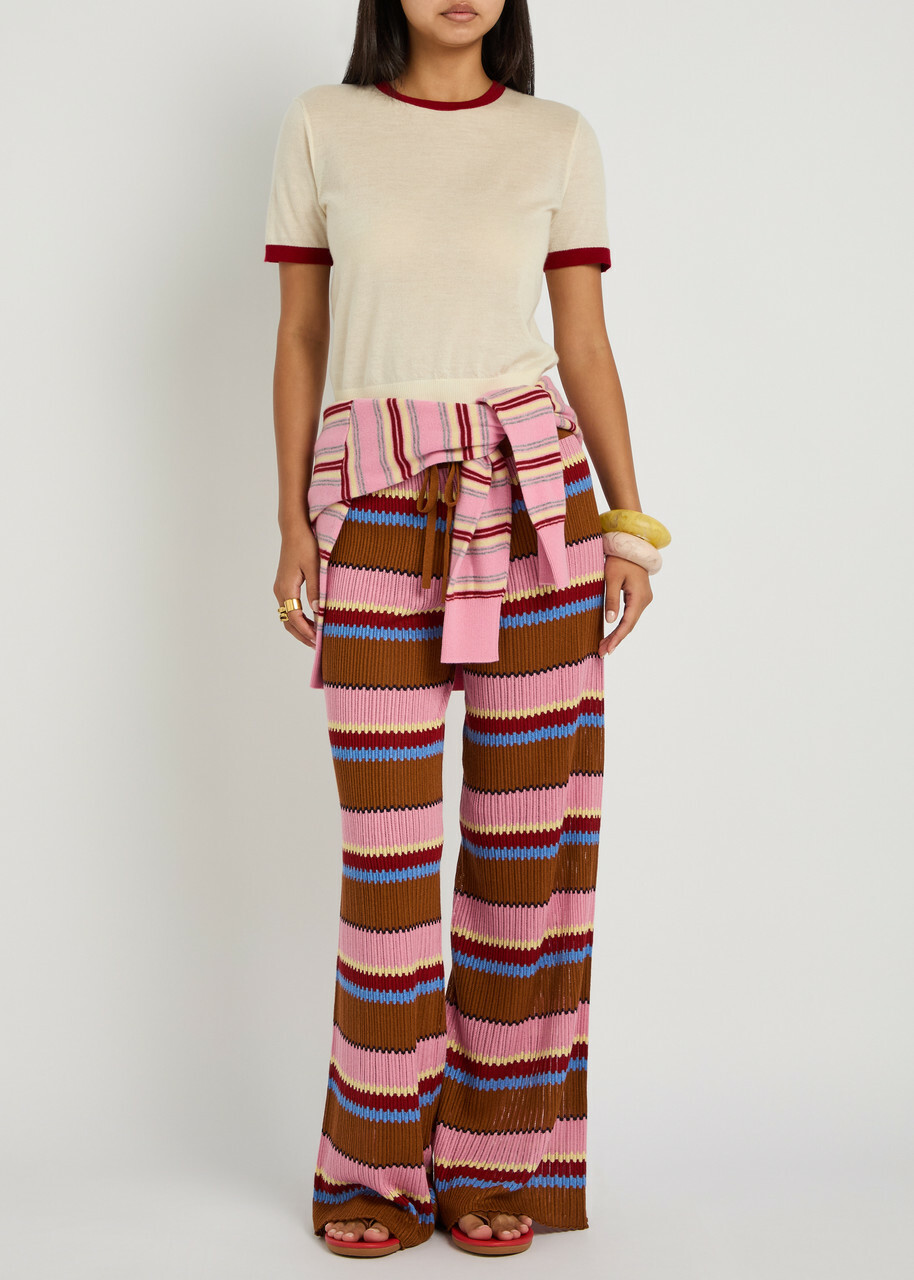 Guest In Residence Airy Ringer Contrast-trim Cashmere T-shirt Cream