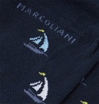 Marcoliani - Invisible Touch Intarsia Cotton-Blend No-Show Socks - Blue