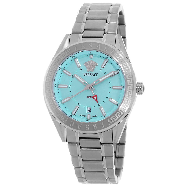 Photo: Versace V-Code GMT Quartz Turquoise Dial Mens Watch VEAFA0324