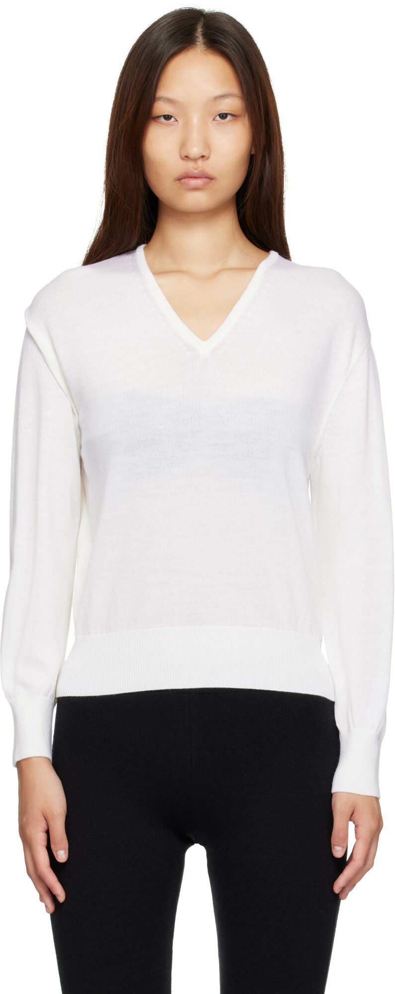 Nothing Written White Sane V-neck Sweater