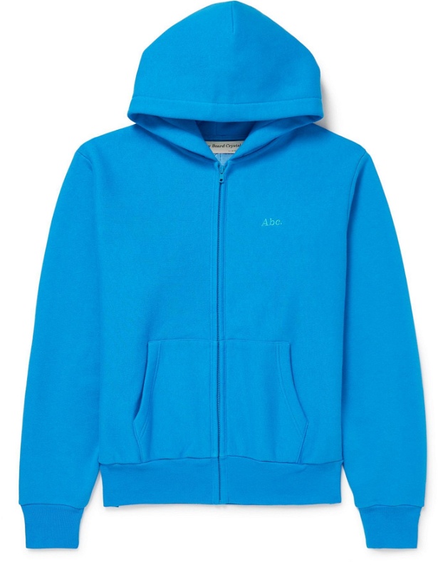 Photo: Abc. 123. - Webbing-Trimmed Logo-Embroidered Cotton-Blend Jersey Zip-Up Hoodie - Blue