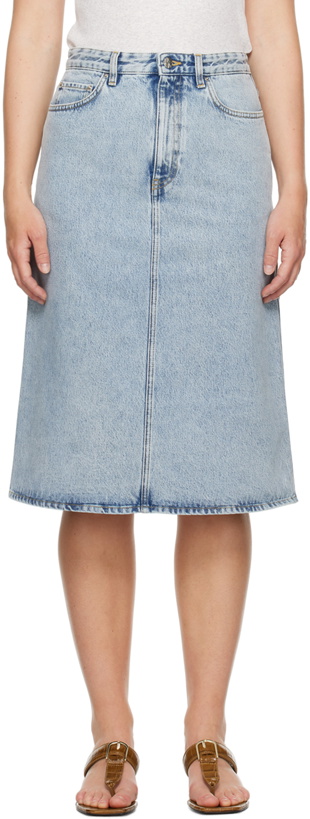 Photo: TOTEME Blue Five-Pocket Denim Midi Skirt