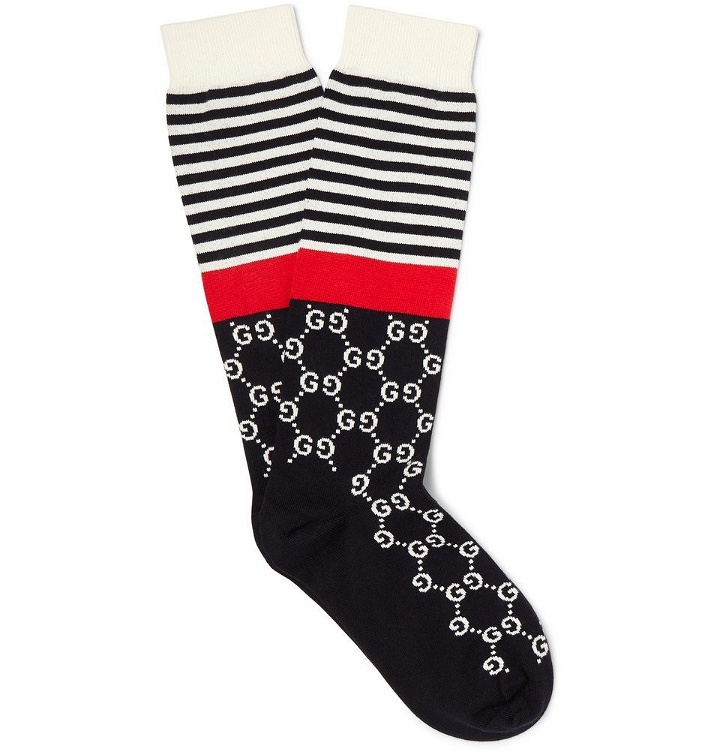 Photo: Gucci - Striped Logo-Jacquard Stretch Cotton-Blend Socks - Men - Black
