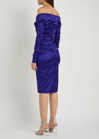 Talbot Runhof Off-the-shoulder Gathered Satin Midi Dress Blue