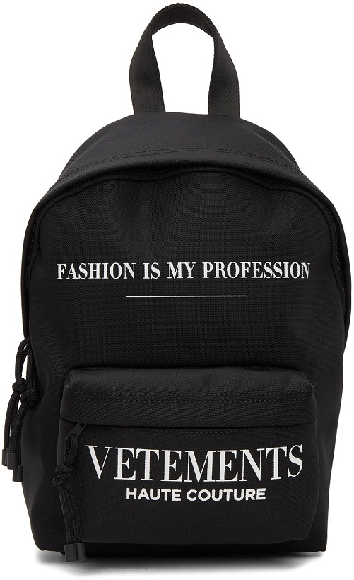 Photo: VETEMENTS Black Mini 'Fashion Is My Profession' Backpack
