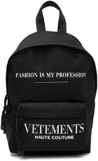 VETEMENTS Black Mini 'Fashion Is My Profession' Backpack