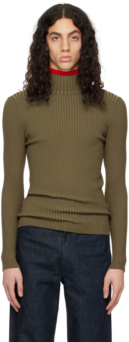 ANDREĀDAMO Khaki Striped Turtleneck
