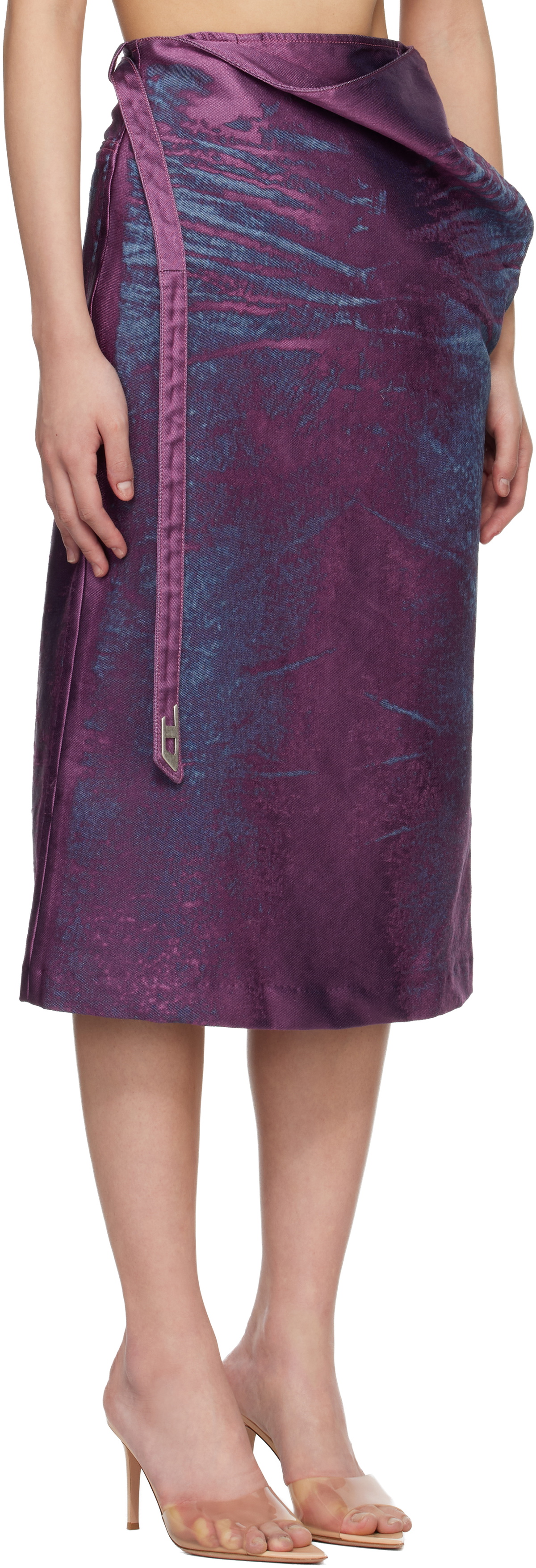 Diesel Purple Satin Denim Midi Skirt