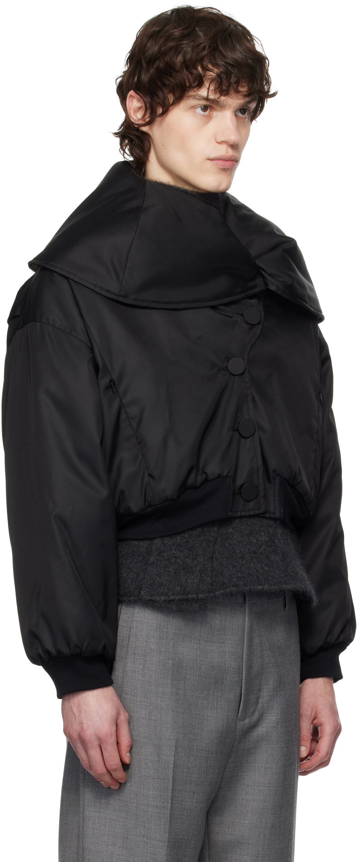 AARON ESH Black Shoulder Lapel Bomber Jacket