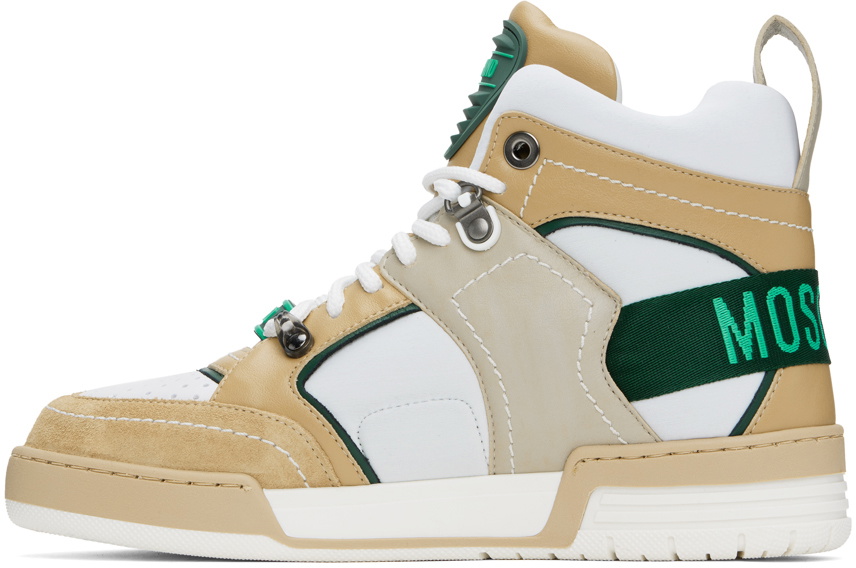 Moschino Beige & White Streetball High-Top Sneakers Moschino