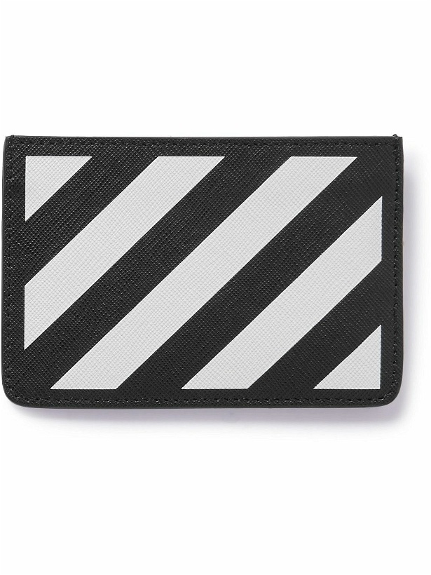 Photo: Off-White - Striped Logo-Print Saffiano Leather Cardholder