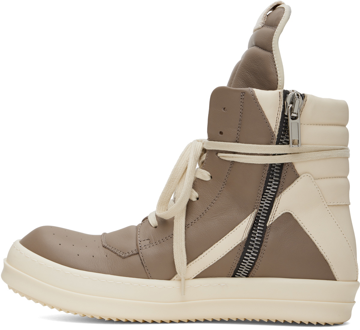 Rick Owens Taupe & Off-White Hollywood Geobasket Sneakers