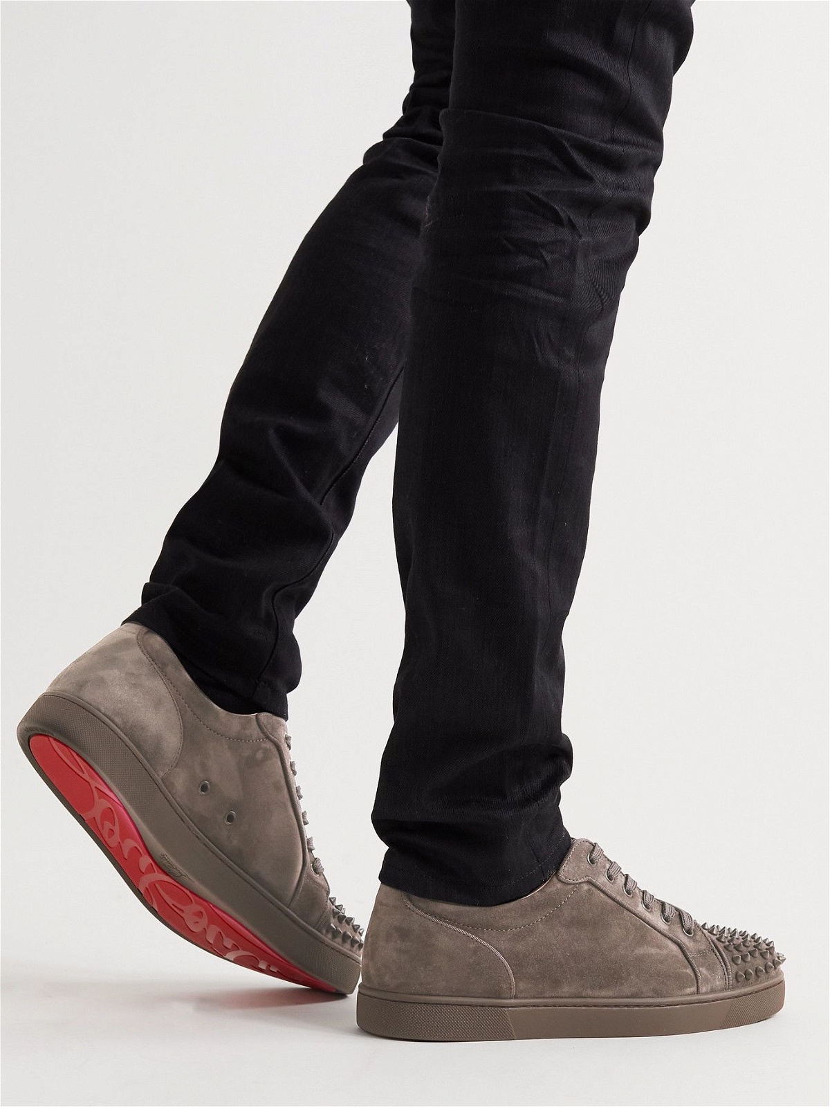 Christian Louboutin Louis Junior Spiked Suede Sneakers in Gray for