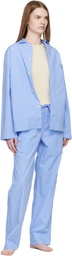 Tekla Blue Poplin Long-Sleeved Pyjama Shirt