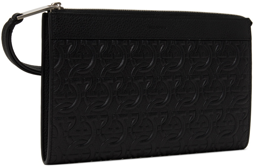 Ferragamo Black Travel Embossed Pouch