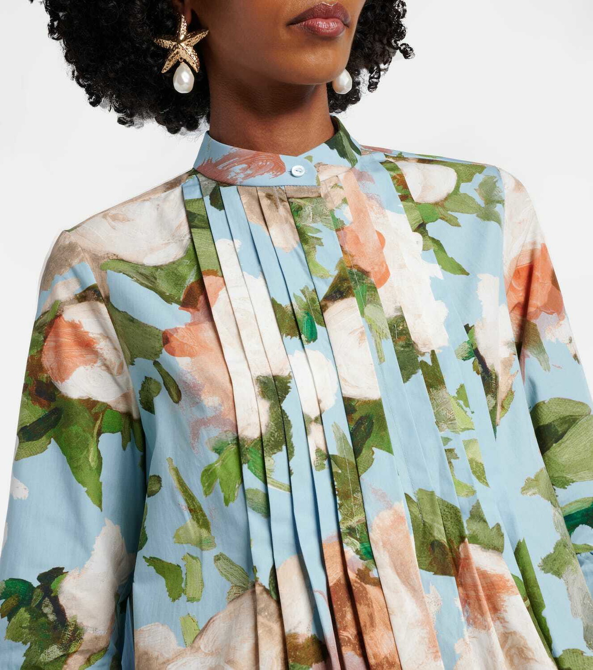 Erdem Floral gathered cotton poplin minidress