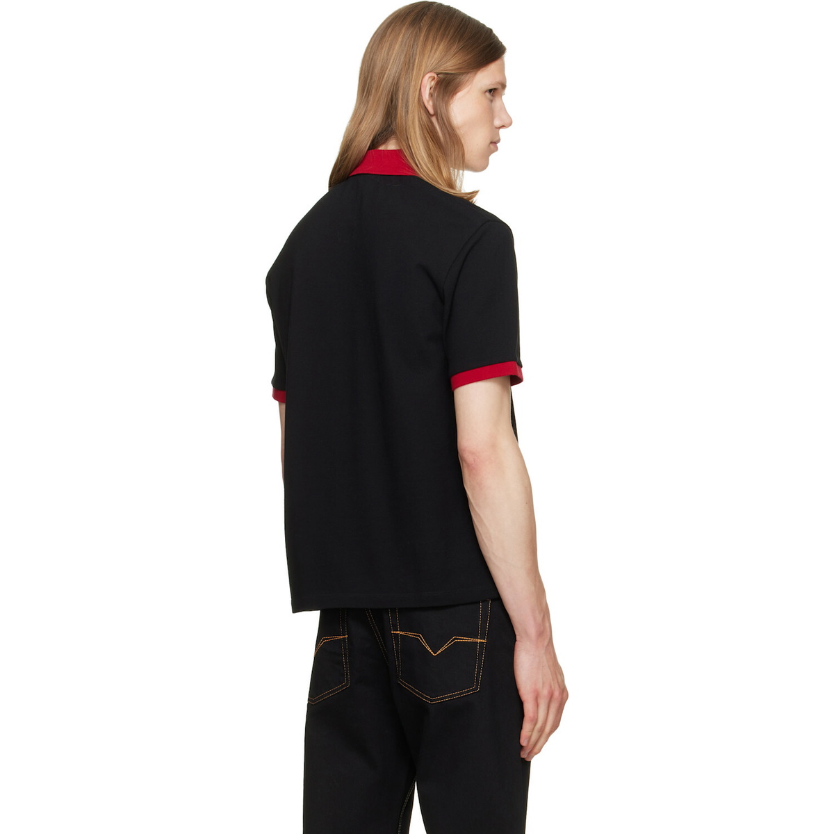 Versace Black Embroidered Cotton Piqué Polo