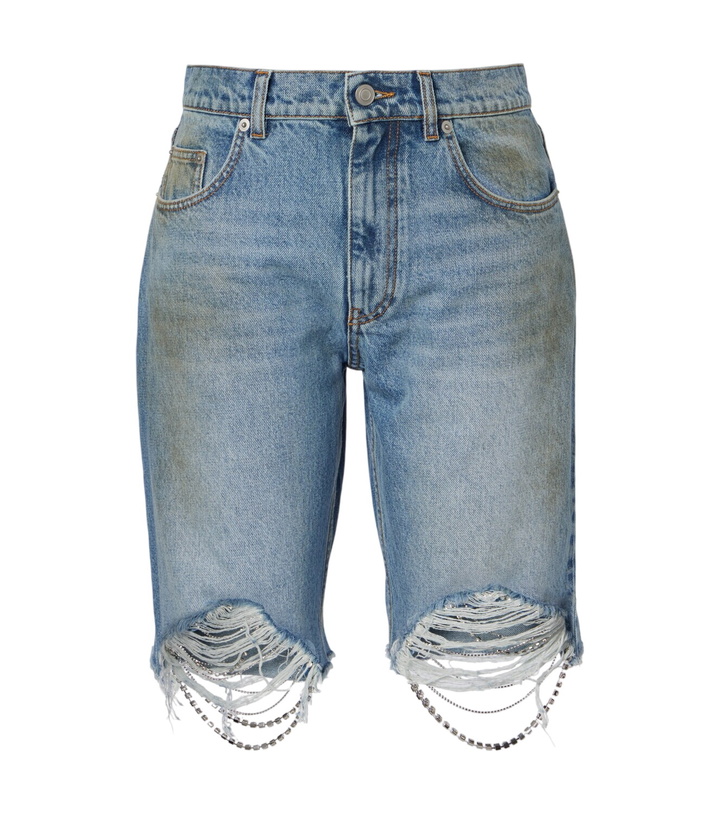 Photo: Area Distressed embellished denim shorts