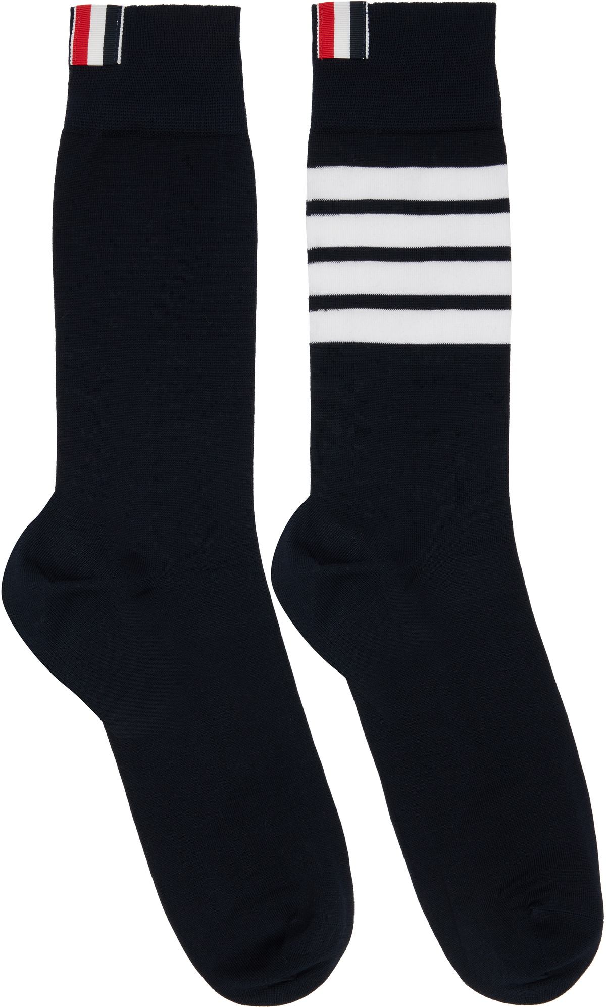 Thom Browne Navy Cotton 4-Bar Mid Calf Socks