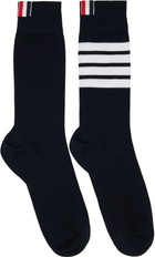 Thom Browne Navy Cotton 4-Bar Mid Calf Socks