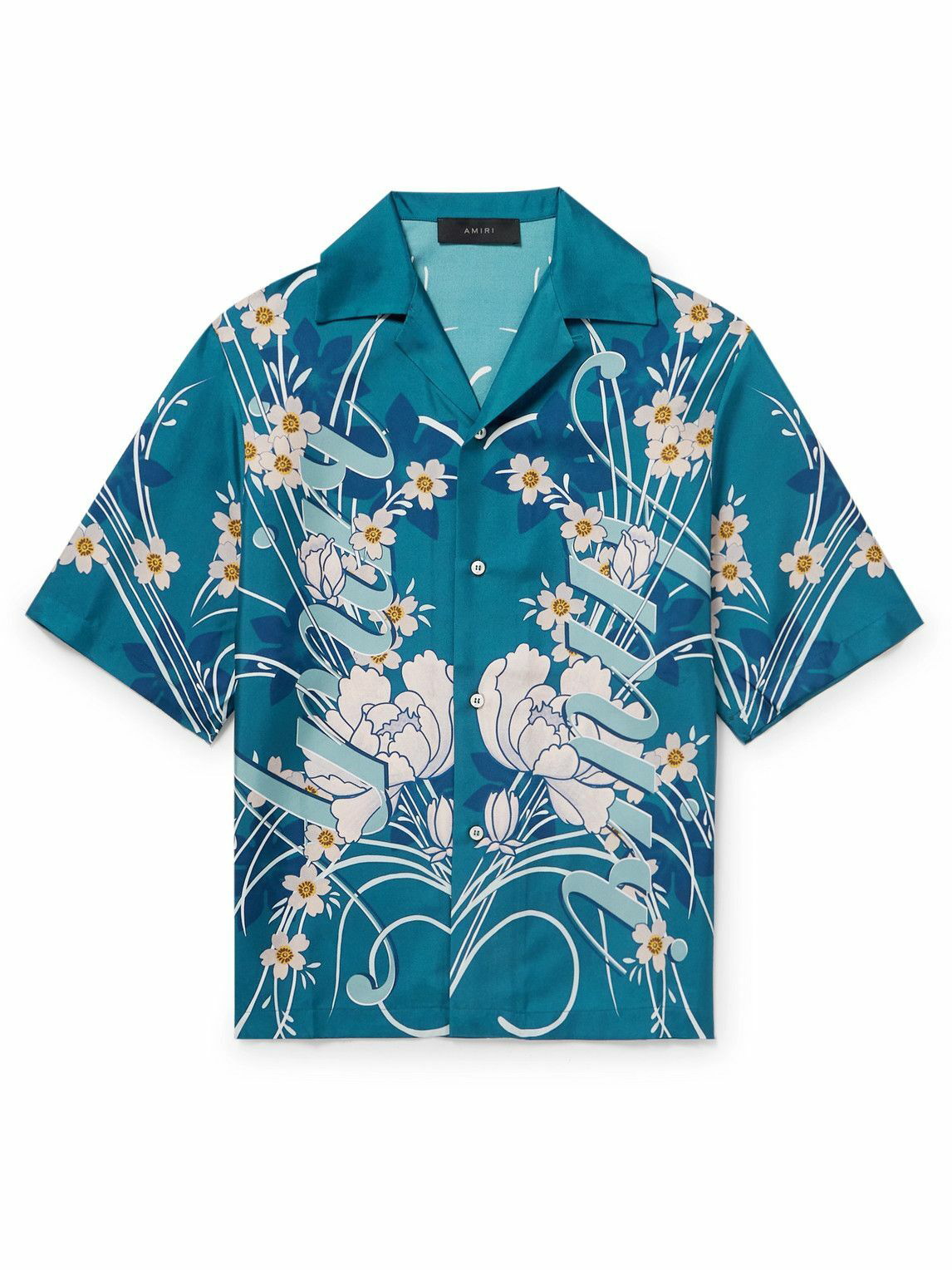 AMIRI - Camp-Collar Printed Silk-Twill Shirt - Blue Amiri