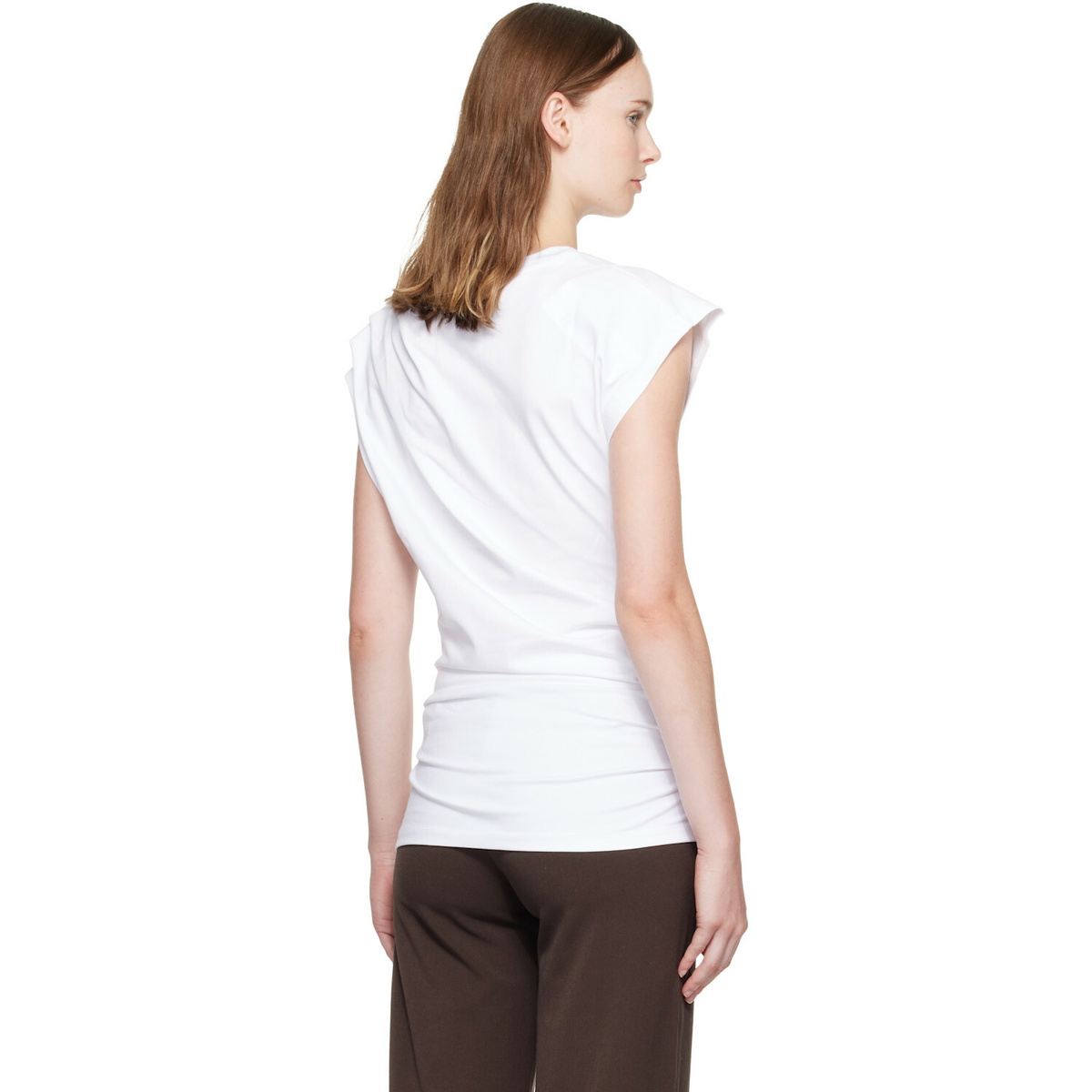 GANNI White Draped Jersey T-shirt