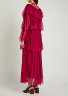 Chloe Ruffled Lace-trim Tiered Silk Maxi Dress Pink