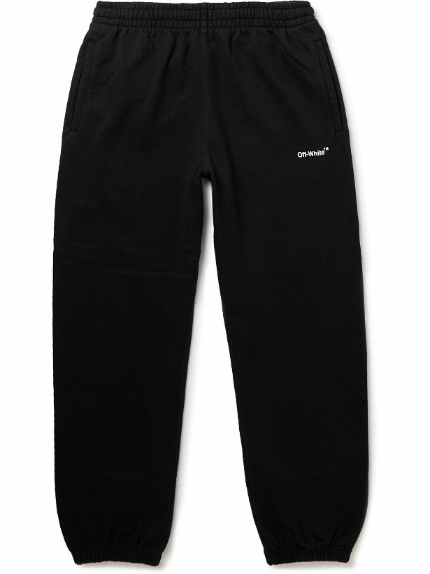Photo: Off-White - Tapered Logo-Print Cotton-Jersey Sweatpants - Black