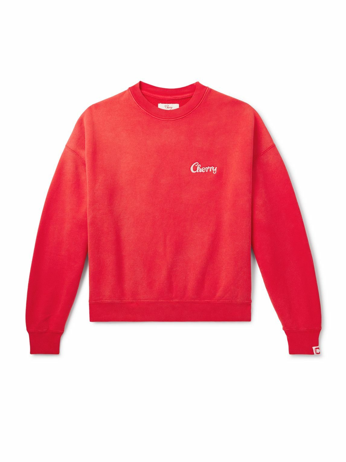 CHERRY LA - Logo-Embroidered Cotton-Jersey Sweatshirt - Red CHERRY LA