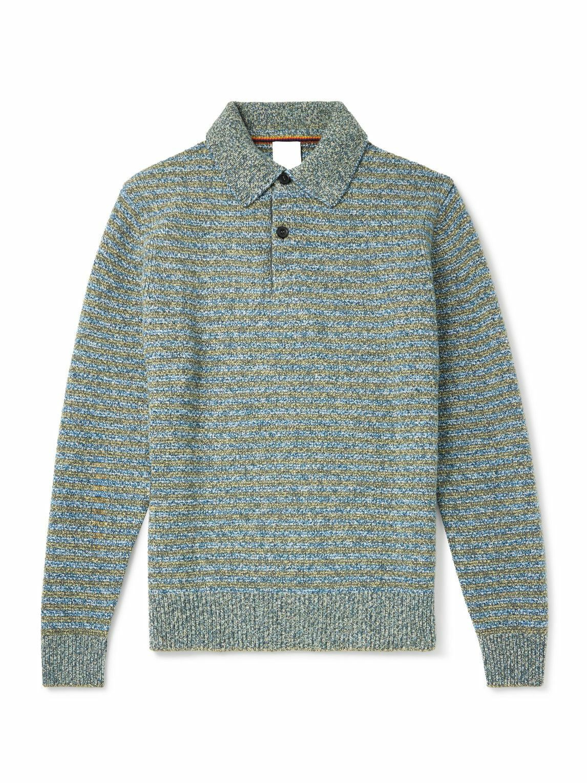 Paul Smith - Striped Wool Polo Shirt - Blue