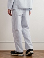 nanamica - Club Straight-Leg Pleated Striped Cotton-Seersucker Suit Trousers - Blue