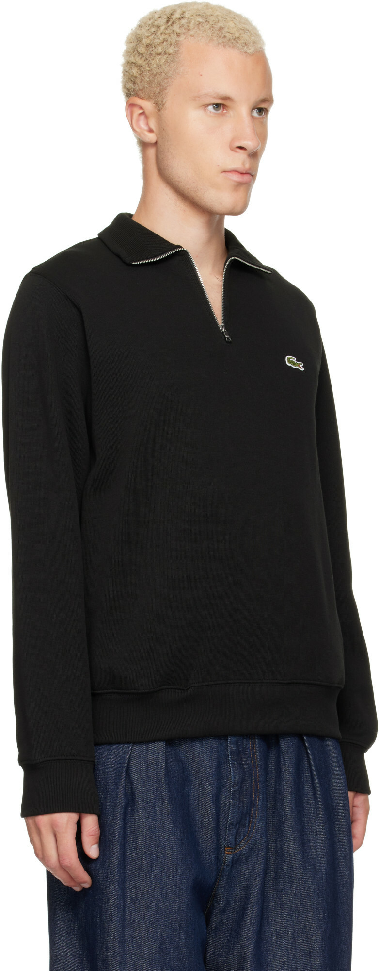 Lacoste Black Zip-Up High-Neck Sweatshirt