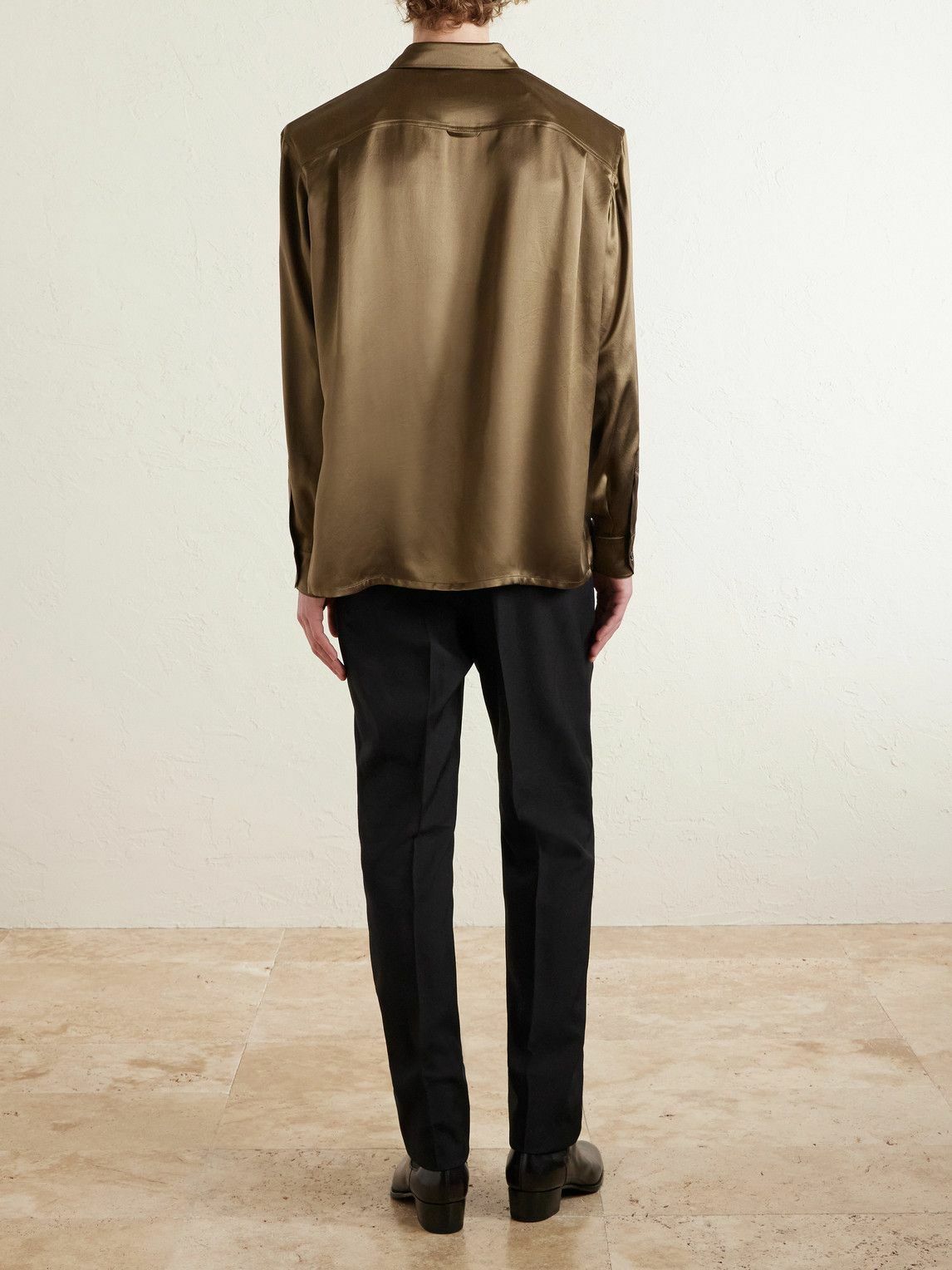 SAINT LAURENT - Silk-Satin Shirt - Brown Saint Laurent