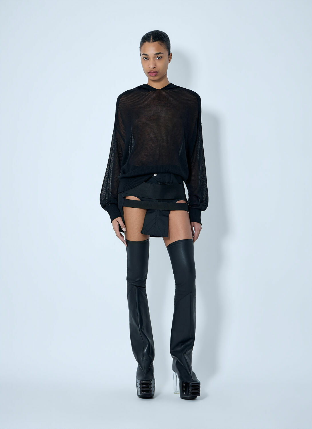 Rick Owens Layered Thigh-High Boot Ensemble