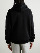 LOEWE - Logo-Debossed Leather-Trimmed Cotton-Jersey Hoodie - Black
