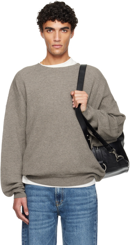 Photo: Fear of God ESSENTIALS Brown Holiday Waffle Crewneck 90s Sweater