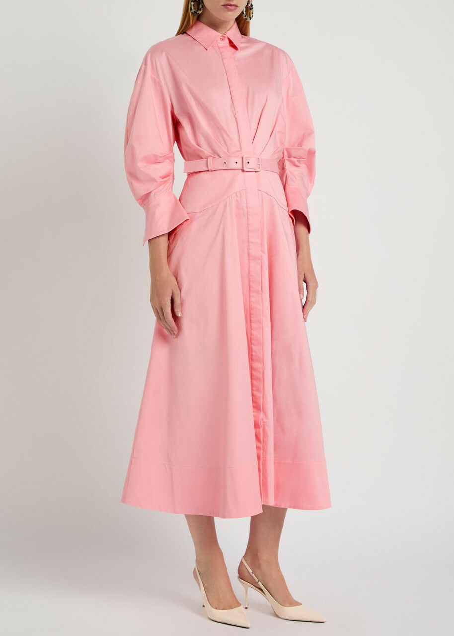Rebecca Vallance Dianthe Belted Stretch Cotton-poplin Midi Shirt Dress Pink