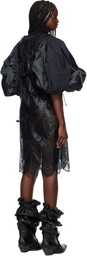 Junya Watanabe Black & Gray Polyester Scalloped Lace X Nylon Rip-Stop Midi Dress