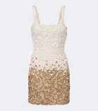Là Fuori Embellished floral silk minidress