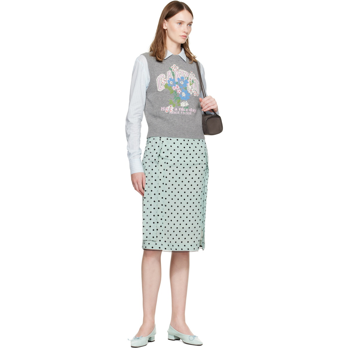 GANNI Gray Flowers Sweater Vest