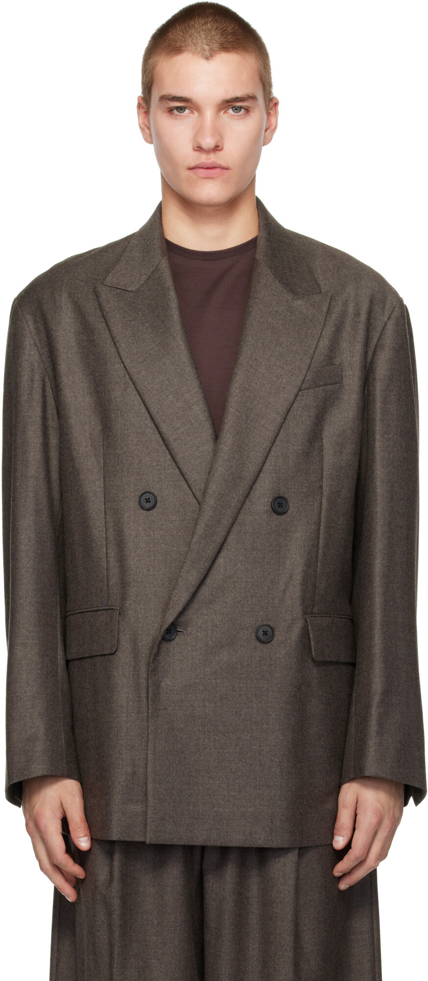 ssstein Brown Extra Fine Wool Double-Breasted Blazer