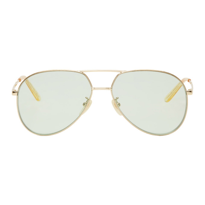 Photo: Gucci Gold and Green Aviator Sunglasses