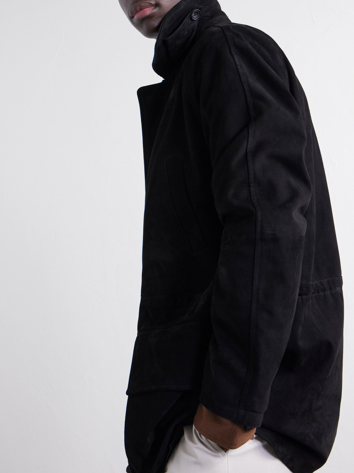 J. Mueser - Panelled Corduroy-Trimmed Suede Jacket - Black