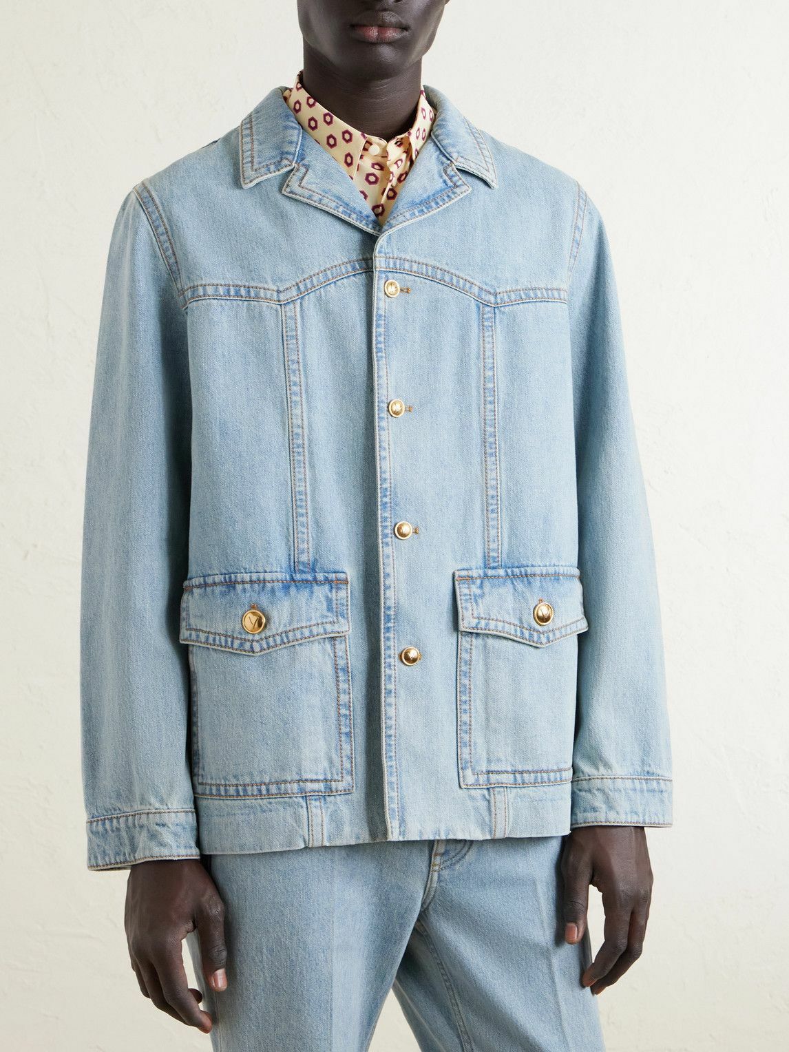 Valentino Garavani - Camp-Collar Denim Jacket - Blue