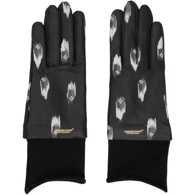 Photo: Undercover Black Leather Printed Gloves