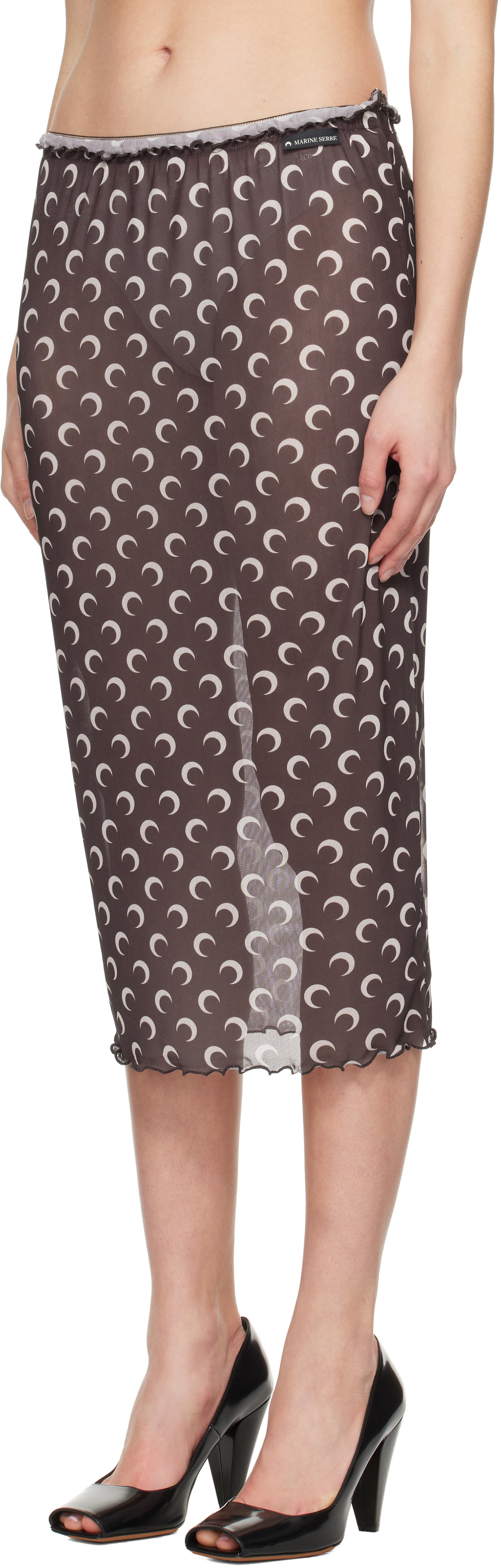 Marine Serre Brown Moon Printed Mesh Midi Skirt